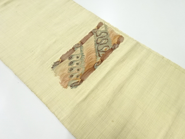 JAPANESE KIMONO / ANTIQUE NAGOYA OBI / SILK / HAND WOVEN TSUMUGI / ABSTRAT PATTERN